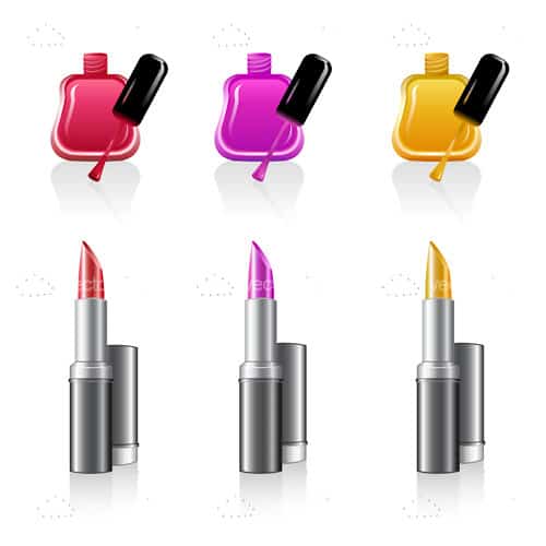 Coloured Lipstick and Nail Polish Icon Set